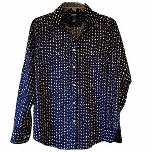Chaps Polka Dot Button Down Top Blue & White Sz Small